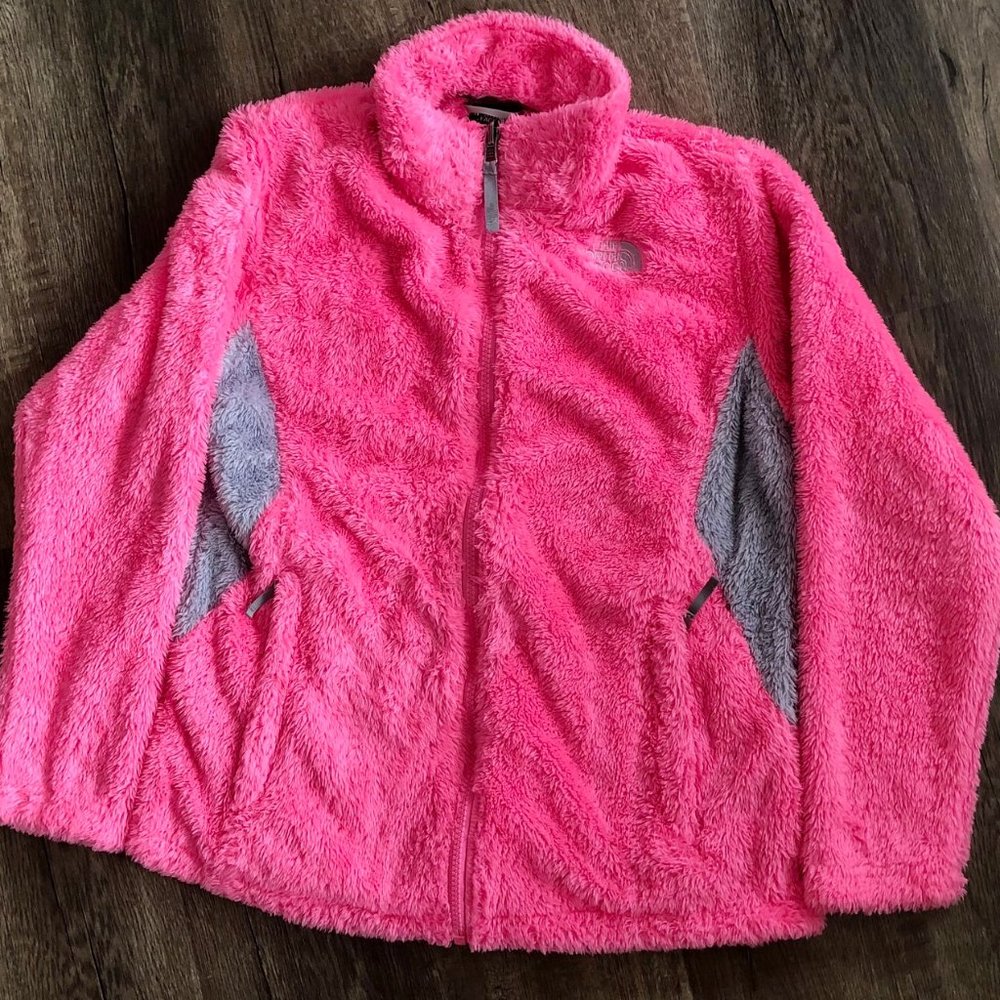 The North Face Neon Pink Gray Fleece Zip Jacket.